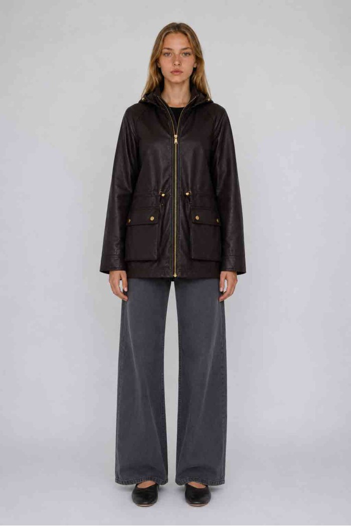 Parka Mujer de Polipiel con Capucha, Cremallera Frontal, Cintura Ajustable y Bolsillos Utility, Estilo Casual Urbano TY-M9300