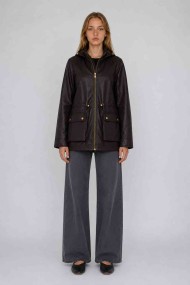 Parka Mujer de Polipiel con Capucha, Cremallera Frontal, Cintura Ajustable y Bolsillos Utility, Estilo Casual Urbano TY-M9300