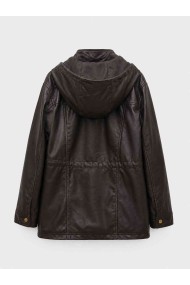 Parka Mujer de Polipiel con Capucha, Cremallera Frontal, Cintura Ajustable y Bolsillos Utility, Estilo Casual Urbano TY-M9300