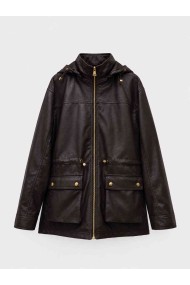 Parka Mujer de Polipiel con Capucha, Cremallera Frontal, Cintura Ajustable y Bolsillos Utility, Estilo Casual Urbano TY-M9300