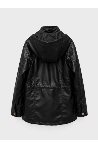 Parka Mujer de Polipiel con Capucha, Cremallera Frontal, Cintura Ajustable y Bolsillos Utility, Estilo Casual Urbano TY-M9300