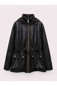 Parka Mujer de Polipiel con Capucha, Cremallera Frontal, Cintura Ajustable y Bolsillos Utility, Estilo Casual Urbano TY-M9300