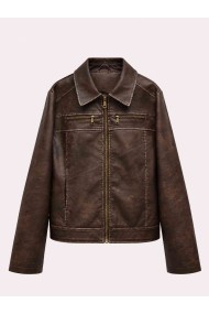 Chaqueta Mujer de Polipiel Efecto Vintage con Cremallera Frontal, Cuello Camisero y Bolsillos con Cremallera TY-M9533