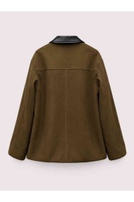 Chaqueta Mujer de Antelina con Cuello de Polipiel en Contraste, Botones Frontales y Bolsillos Laterales TY-M9337