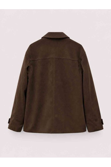 Chaqueta Mujer de Antelina con Cuello de Polipiel en Contraste, Botones Frontales y Bolsillos Laterales TY-M9337