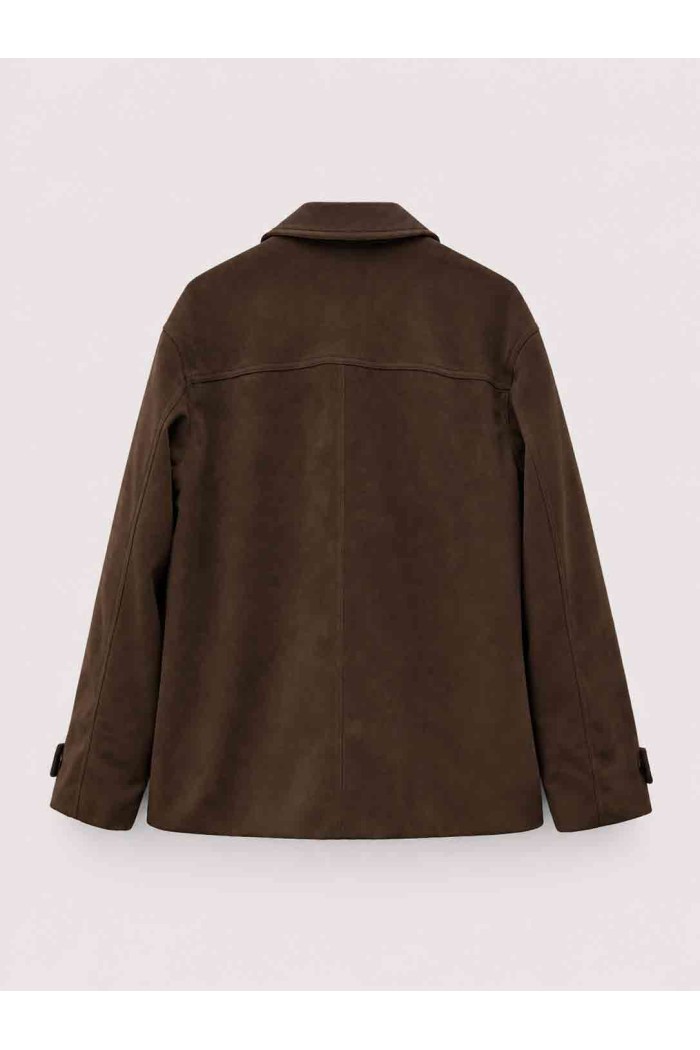 Chaqueta Mujer de Antelina con Cuello de Polipiel en Contraste, Botones Frontales y Bolsillos Laterales TY-M9337