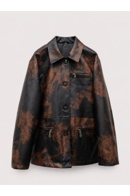 Chaqueta Mujer de Polipiel Efecto Desgastado con Botones, Bolsillos con Cremallera y Estilo Vintage Urbano TY-M9315