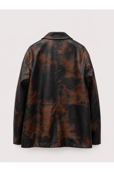 Chaqueta Mujer de Polipiel Efecto Desgastado con Botones, Bolsillos con Cremallera y Estilo Vintage Urbano TY-M9315