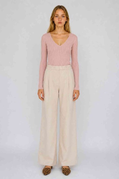 Jersey corto de canalé con cuello de pico para mujer TB-3746