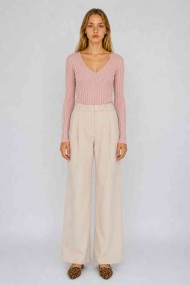 Jersey corto de canalé con cuello de pico para mujer TB-3746