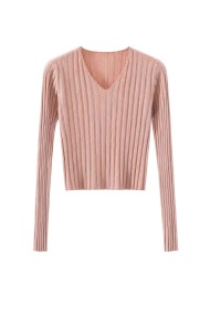 Jersey corto de canalé con cuello de pico para mujer TB-3746