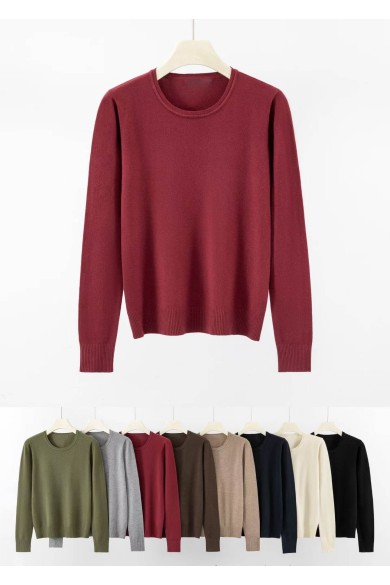 Jersey básico de punto fino para mujer con cuello redondo TB-3701