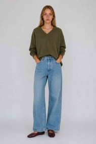 Jersey básico de punto fino con cuello de pico para mujer TB-3702