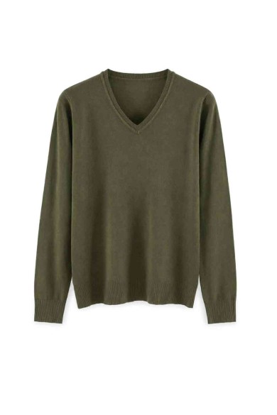 Jersey básico de punto fino con cuello de pico para mujer TB-3702