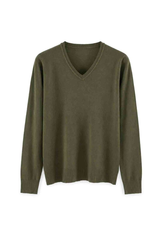 Jersey básico de punto fino con cuello de pico para mujer TB-3702