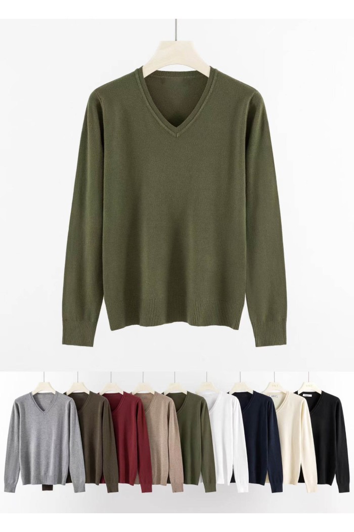 Jersey básico de punto fino con cuello de pico para mujer TB-3702