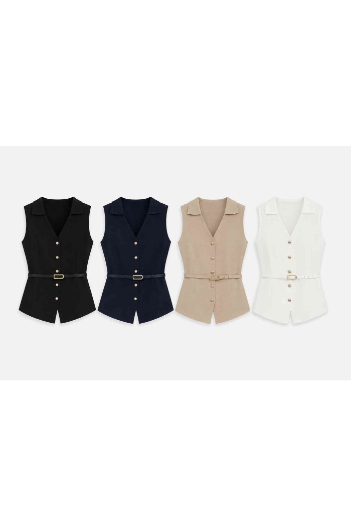 Chaleco Sastrero Sin Mangas Con Cinturón Para Mujer TB-SF8508