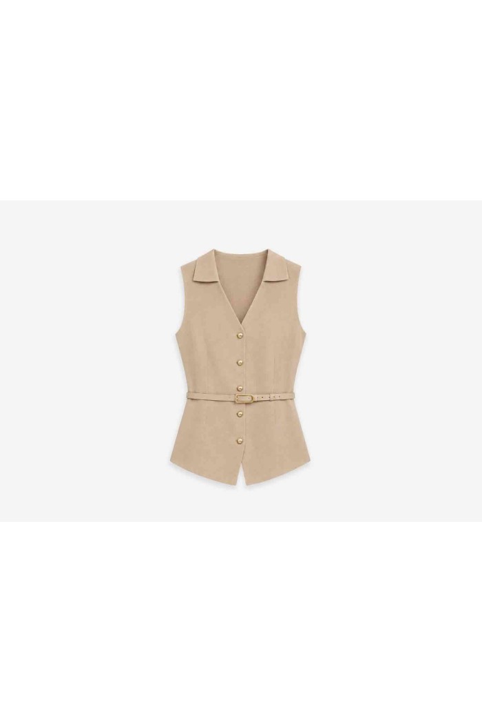 Chaleco Sastrero Sin Mangas Con Cinturón Para Mujer TB-SF8508