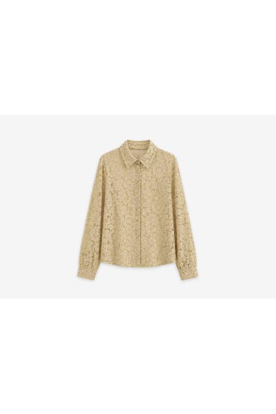 Blusa Camisera De Encaje Para Mujer, Manga Larga TB-X6370