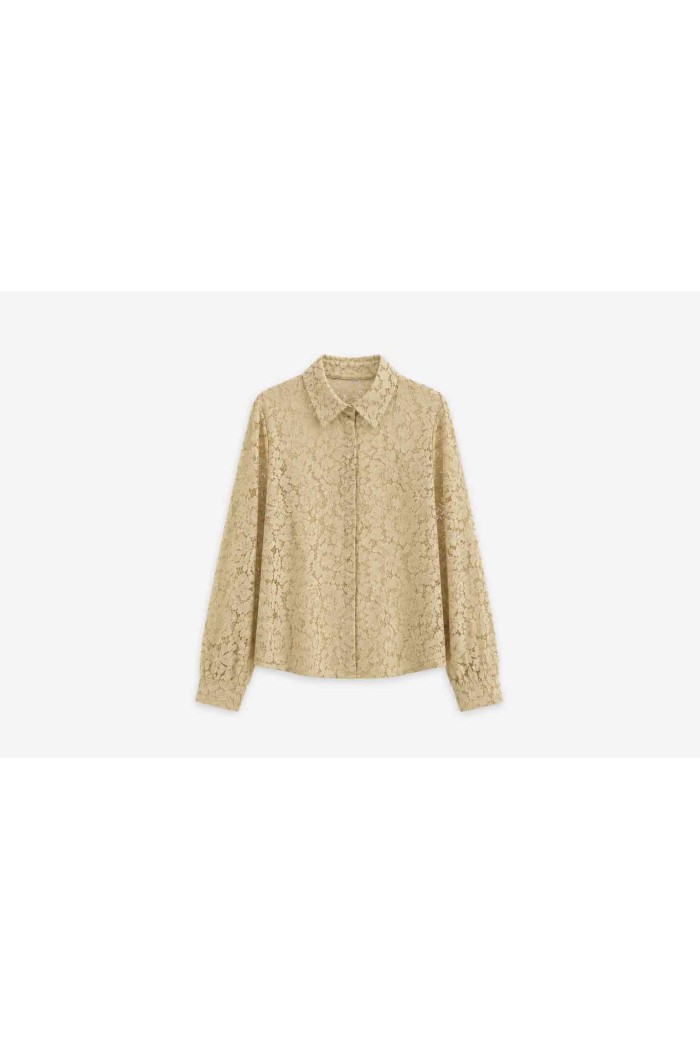 Blusa Camisera De Encaje Para Mujer, Manga Larga TB-X6370