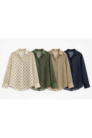 Blusa Camisera De Plumeti Con Lunares Para Mujer TB-X6353