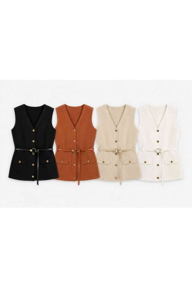 Chaleco Sastre Sin Mangas Para Mujer Cuello En V TB-SF8509