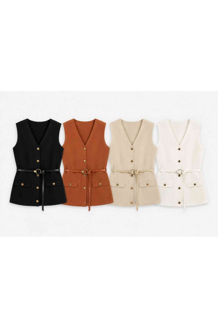 Chaleco Sastre Sin Mangas Para Mujer Cuello En V TB-SF8509