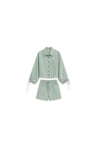 Conjunto De Mujer De 2 Piezas Con Camisa Corta De Rayas Y Shorts TB-M2651