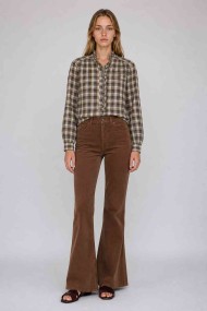 Camisa De Mujer De Cuadros Con Volantes Y Detalle Floral Manga Larga Estilo Romántico DBT-X6355