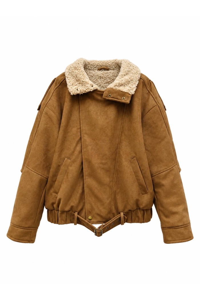 Chaqueta Mujer Efecto Ante Con Cuello Borreguito TY-M9506