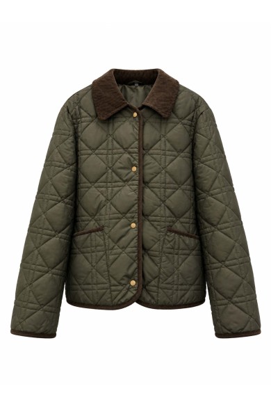 Chaqueta Acolchada Mujer Verde Militar Con Cuello De Pana TY-M9550