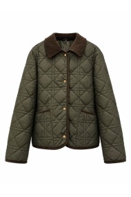 Chaqueta Acolchada Mujer Verde Militar Con Cuello De Pana TY-M9550