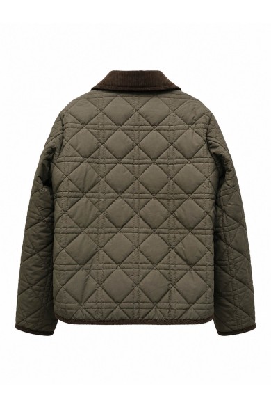 Chaqueta Acolchada Mujer Verde Militar Con Cuello De Pana TY-M9550
