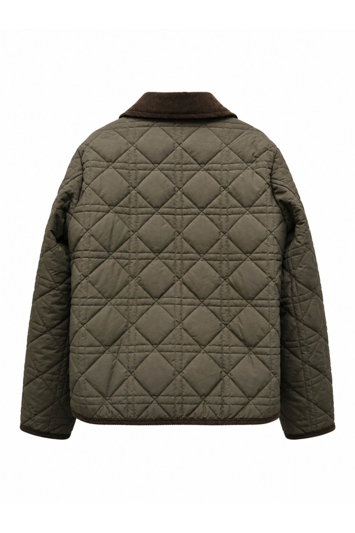 Chaqueta Acolchada Mujer Verde Militar Con Cuello De Pana TY-M9550