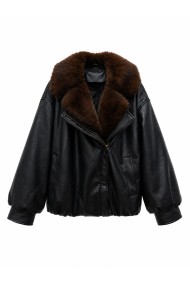 Chaqueta Mujer Polipiel Marrón Con Cuello De Pelo TY-M9572
