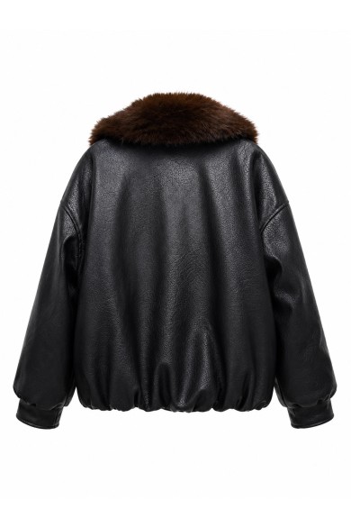Chaqueta Mujer Polipiel Marrón Con Cuello De Pelo TY-M9572