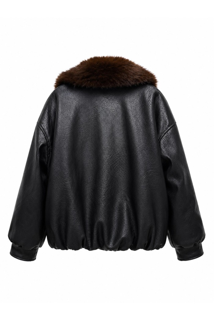 Chaqueta Mujer Polipiel Marrón Con Cuello De Pelo TY-M9572
