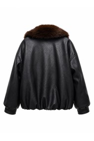 Chaqueta Mujer Polipiel Marrón Con Cuello De Pelo TY-M9572