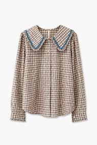 Blusa De Cuadros Con Cuello Grande Y Volantes FBZMR22492