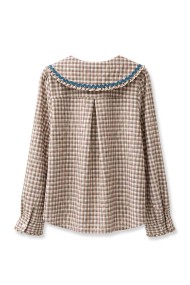 Blusa De Cuadros Con Cuello Grande Y Volantes FBZMR22492