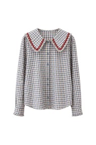 Blusa De Cuadros Con Cuello Grande Y Volantes FBZMR22491