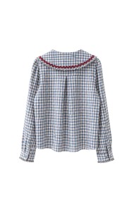 Blusa De Cuadros Con Cuello Grande Y Volantes FBZMR22491