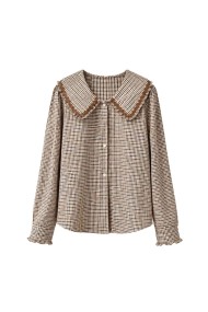Blusa De Cuadros Con Cuello Grande Y Volantes FBZMR22494