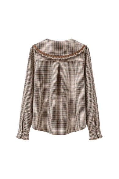 Blusa De Cuadros Con Cuello Grande Y Volantes FBZMR22494
