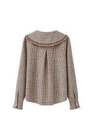 Blusa De Cuadros Con Cuello Grande Y Volantes FBZMR22494