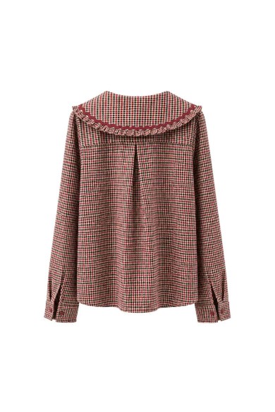 Blusa De Cuadros Con Cuello Grande Y Volantes FBZMR22493