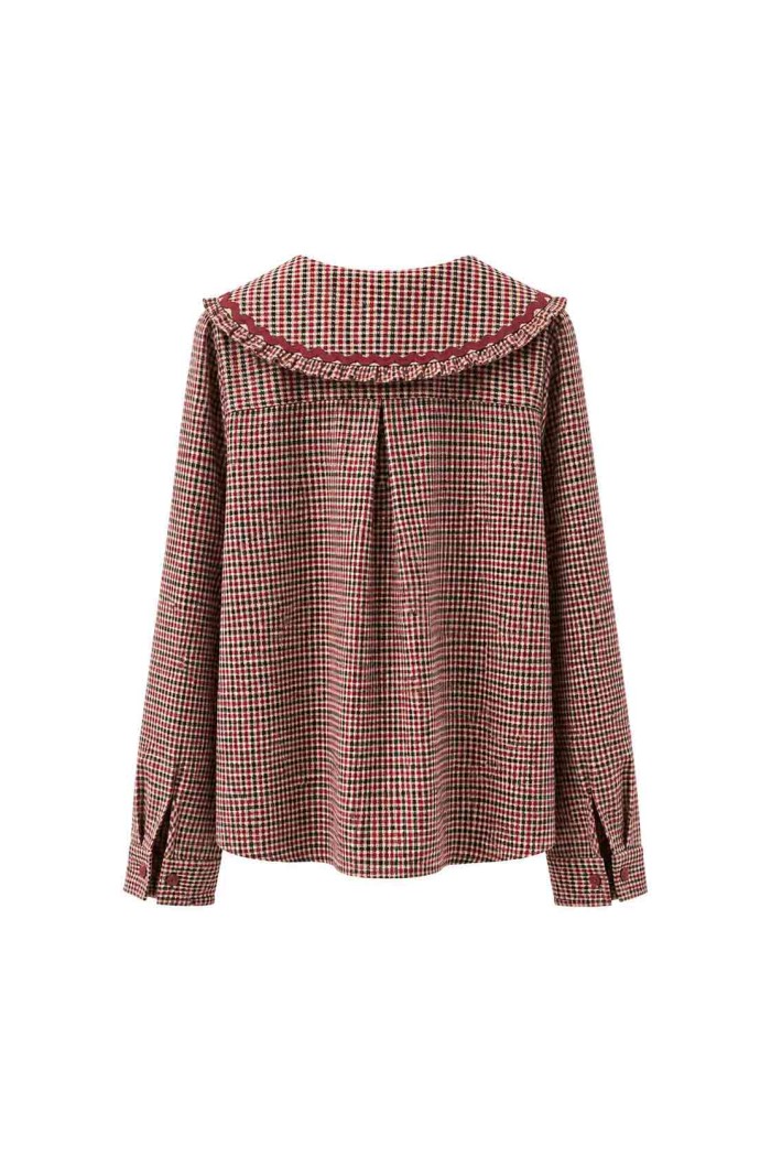 Blusa De Cuadros Con Cuello Grande Y Volantes FBZMR22493