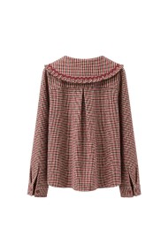 Blusa De Cuadros Con Cuello Grande Y Volantes FBZMR22493