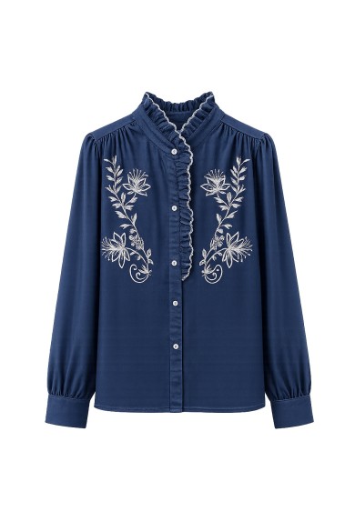 Blusa Denim Con Bordado Floral FBZHY2606
