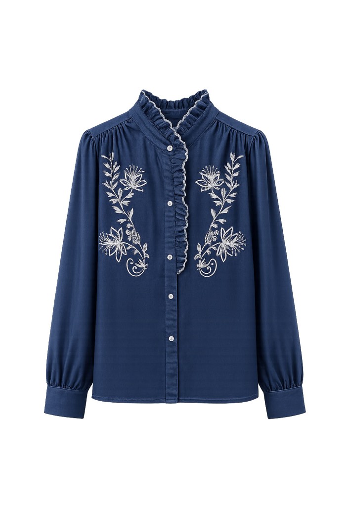 Blusa Denim Con Bordado Floral FBZHY2606